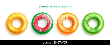 Vektorelement-Set für Sommerschwimmer. Das farbenfrohe Design und das Muster für aufblasbare Strandgegenstände sorgen für Floater. Vector Illustration Sommerkollektion. Stock Vektor