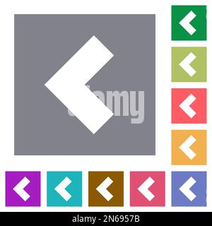 Linker 90-Grad-Winkelpfeil ausgefüllte flache Symbole auf einem einfachen farbigen quadratischen Hintergrund Stock Vektor