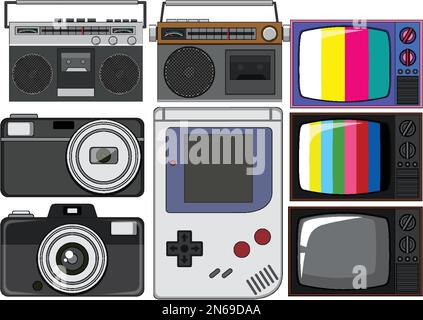 Darstellung von Retro-Objekten und elektronischen Geräten Stock Vektor