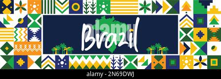 Brasilianisches Banner mit traditionellem Festival-Thema. Design für den Nationalfeiertag oder den Unabhängigkeitstag für brasilianische Feiern. Moderne abstrakte Retro-Design-Ikonen. Stock Vektor