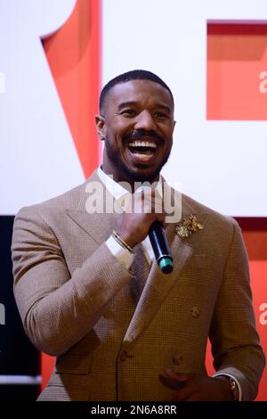 Mexiko-Stadt, Mexiko. 9. Februar 2023. Amerikanischer Schauspieler und Regisseur Michael B. Jordan nimmt an der Cinepolis Plaza Universidad an der Filmpremiere von Creed III Red Carpet Teil. Am 9. Februar 2023 in Mexico City, Mexiko. (Kreditbild: © Carlos Tischler/Eyepix via ZUMA Press Wire) NUR REDAKTIONELLE VERWENDUNG! Nicht für den kommerziellen GEBRAUCH! Stockfoto