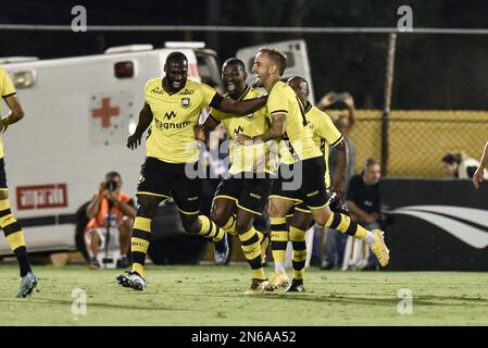 Sao Paulo, Sao Paulo, Brasilien. 9. Februar 2023. (SPO) das Sao Bernardo do Campo Team schlägt die Corinthianer bei der Paulista Championship. 9. Februar 2023. Brasilien, Sao Paulo, Sao Bernardo do Campo: Spiel zwischen Sao Bernardo FC und Corinthians, gültig für die 7. Runde der Paulista Football Championship, Paulistao 2023, die im Estadio Municipal 1Ã‚Âº de Maio in Sao Bernardo do do Campo stattfindet. Campo - SP, am Donnerstag, den 9. Februar 2023. Das Sao Bernardo do Campo Team gewann mit 2 x 0 Punkten. Kredit: Ronaldo Barreto/Thenews2 (Kredit: © Ronaldo Barreto/TheNEWS2 via ZUMA Press Wire) E Stockfoto