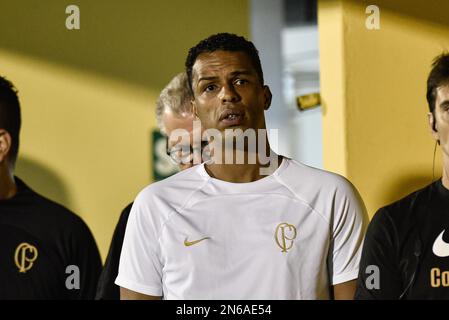 Sao Paulo, Sao Paulo, Brasilien. 9. Februar 2023. (SPO) das Sao Bernardo do Campo Team schlägt die Corinthianer bei der Paulista Championship. 9. Februar 2023. Brasilien, Sao Paulo, Sao Bernardo do Campo: Spiel zwischen Sao Bernardo FC und Corinthians, gültig für die 7. Runde der Paulista Football Championship, Paulistao 2023, die im Estadio Municipal 1Ã‚Âº de Maio in Sao Bernardo do do Campo stattfindet. Campo - SP, am Donnerstag, den 9. Februar 2023. Das Sao Bernardo do Campo Team gewann mit 2 x 0 Punkten. Kredit: Ronaldo Barreto/Thenews2 (Kredit: © Ronaldo Barreto/TheNEWS2 via ZUMA Press Wire) E Stockfoto