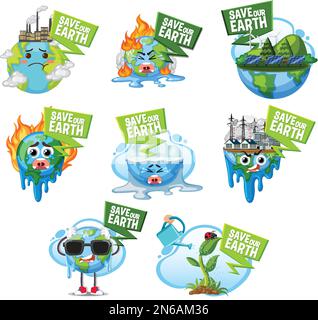 Bewahren Sie das Erdlogo und die Abbildung des Bannersatzes auf Stock Vektor