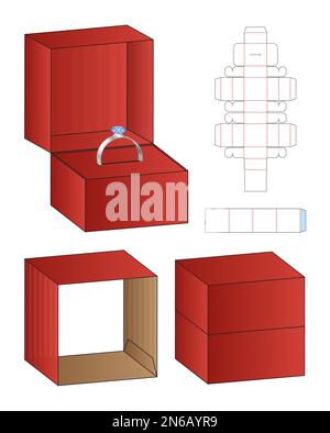 Design der gestanzten Schablone für die Verpackung der Ringbox. Stock Vektor