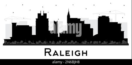 Raleigh North Carolina City Skyline Silhouette mit schwarzen Gebäuden isoliert auf White. Vektordarstellung. Raleigh Stadtbild mit Wahrzeichen. Stock Vektor