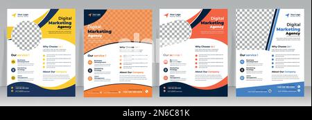 Business Flyer-Vorlagenset in Blau, Orange, Rot und Gelb. Marketing, Geschäftsangebot, Werbung, Werbung, Veröffentlichung Stock Vektor