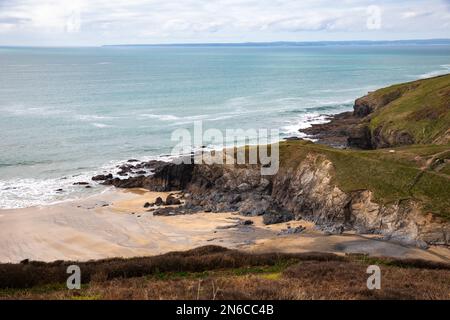 Blick vom Polurrion auf das Lizard Hotel in Helston, Cornwall Stockfoto