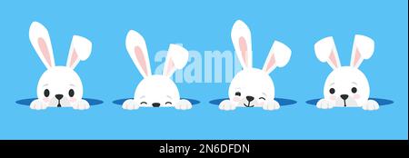 Der süße Hase sieht aus dem Loch, Vektorbilder. Hase, Hase, Hase für Osterdesign Stock Vektor