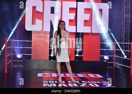 Mexiko-Stadt, Mexiko. 9. Februar 2023. Celia Lora besucht Creed III, Filmpremiere auf rotem Teppich, Cinepolis Plaza Universidad. Am 9. Februar 2023 in Mexico City, Mexiko. (Kreditbild: © Carlos Tischler/Eyepix via ZUMA Press Wire) NUR REDAKTIONELLE VERWENDUNG! Nicht für den kommerziellen GEBRAUCH! Stockfoto