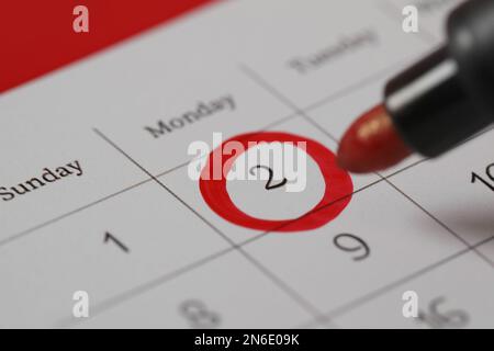 Stichtag 2. Februar im Kalender, Abschluss. Murmeltier-Tag Stockfoto