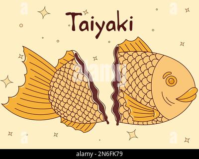 Traditionelles japanisches Essen. Asiatisches Taiyaki. Fischförmige Kekse. Vektorillistration Stock Vektor