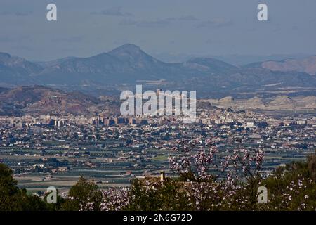 Stadtblick auf Lorca mit Schloss, Festung Lorca, Castillo de Lorca, Festung Fortaleza del Sol, erbaut aus dem 9. Jahrhundert, Lorca, Murcia, Spanien Stockfoto