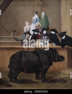 Ausstellung eines Rhinozeros in Venedig durch den italienischen Maler Pietro Longhi in der National Gallery, London, Großbritannien Stockfoto