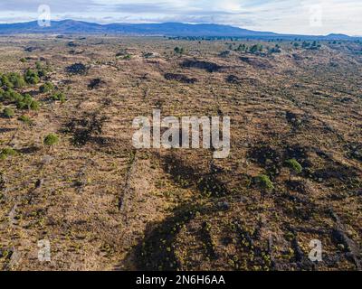 Luftaufnahme der mesoamerikanischen Ausgrabungsstätte Cantona, Puebla, Mexiko Stockfoto