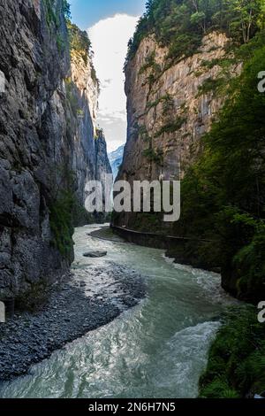 Fluss Aare fließt durch die Aare-Schlucht, Meiringen, Berner Oberland, Schweiz Stockfoto