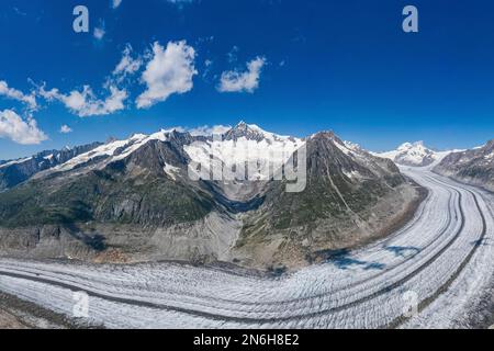 Aus der Vogelperspektive des UNESCO-Weltkulturerbes, großer Alteschgletscher, Berner Alpen, Schweiz Stockfoto