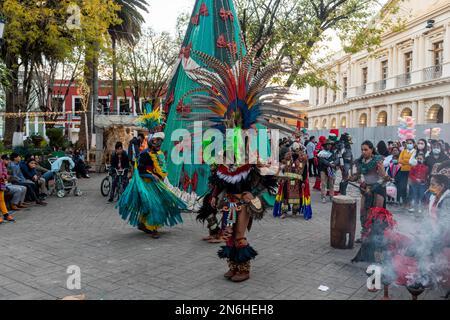 Tzotzil-Tänzer für Touristen, San Christobal de la Casa, Chiapas, Mexiko Stockfoto