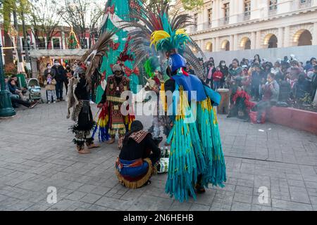 Tzotzil-Tänzer für Touristen, San Christobal de la Casa, Chiapas, Mexiko Stockfoto