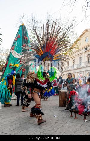 Tzotzil-Tänzer für Touristen, San Christobal de la Casa, Chiapas, Mexiko Stockfoto