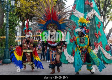 Tzotzil-Tänzer für Touristen, San Christobal de la Casa, Chiapas, Mexiko Stockfoto