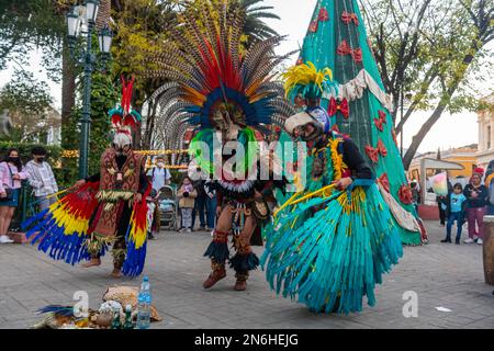 Tzotzil-Tänzer für Touristen, San Christobal de la Casa, Chiapas, Mexiko Stockfoto