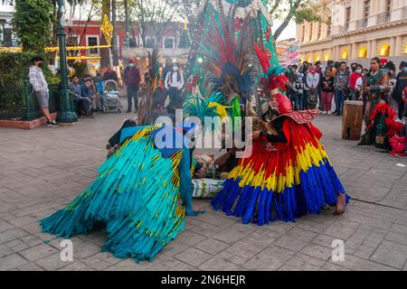 Tzotzil-Tänzer für Touristen, San Christobal de la Casa, Chiapas, Mexiko Stockfoto