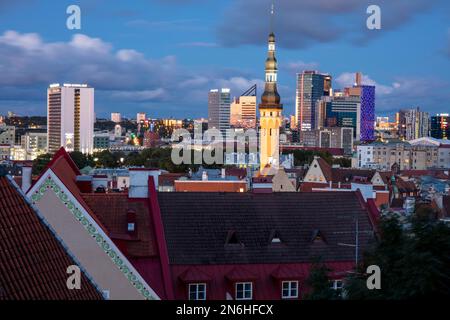Blick über den Rathausplatz zur modernen Neustadt, Kohtuotsa Aussichtsplattform, Tallinn, Estland Stockfoto