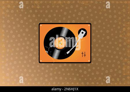 Abstrakter Vinyl-Player im Retro-Look kombiniert mit geometrischen Designelementen für Poster und Etikettendesigns – jedes Detail kann separat verwendet werden Stockfoto