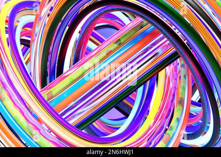 3D-Illustration, transparente Täuschung isometrische abstrakte Formen bunte Formen, die miteinander verflochten sind Stockfoto