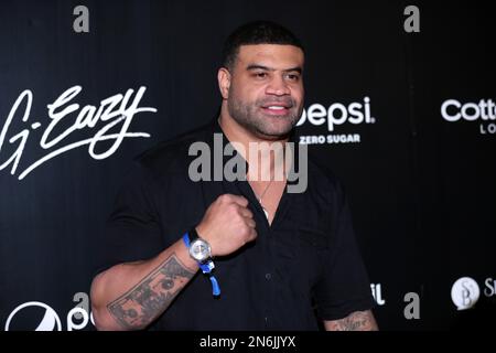 Scottsdale, Arizona, USA. 10. Februar 2023. Shawne Merriman besucht den G-Eazy Red Carpet im G-Eazy Red Carpet, präsentiert von W Scottsdale & Pepsi Zero Sugar im W Scottsdale in Scottsdale, Arizona. (Kreditbild: © Gage Skidmore/ZUMA Press Wire) NUR REDAKTIONELLE VERWENDUNG! Nicht für den kommerziellen GEBRAUCH! Stockfoto