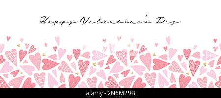 Niedliche handgezeichnete Herzen nahtloses Muster, schöne romantische Hintergrund, ideal für Valentinstag, Muttertag, Textilien, Tapeten, Banner - Vektor d Stock Vektor