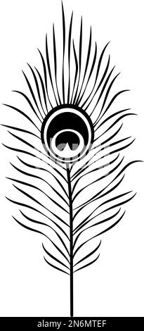 Pfauenfeder auf weißem Hintergrund. Einfache Schwarzweiß-Illustration Stock Vektor