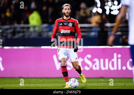 Stade Ibn-Batouta Tanger Med, Marokko – Februar 07: Leo Pereira von Flamengo kontrolliert den Ball während des Halbfinalspiels der FIFA Club World Cup Marokko 2022 zwischen Flamengo und Al Hilal SFC in Stade Ibn-Batouta am 7. Februar 2023 in Tanger Med, Marokko. (Foto: Marcio Machado/Eurasia Sport Images) (Eurasia Sport Images/SPP) Stockfoto