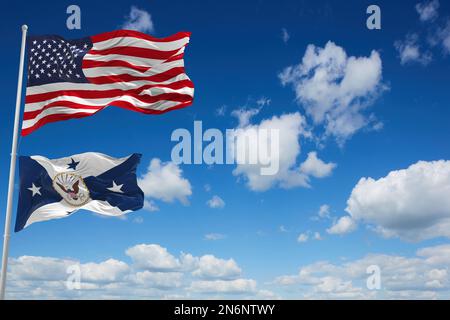 Flagge des Vizeoberhäupters der Vereinigten Staaten von Amerika, der im Wind winkt. USA Nationale Verteidigung. Speicherplatz kopieren. 3d-Illustration. Stockfoto