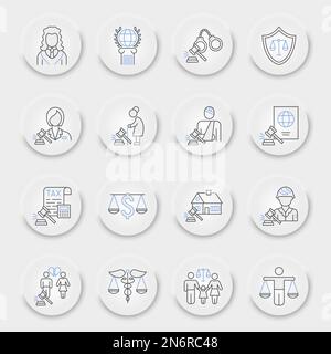 Regelfelder - Liniensymbol, Felder der Regelsammlung, Vektorgrafiken, pneumorphe UI-UX-Schaltflächen, Regelfelder - Vektorsymbole, Justizzeichen, Piktogramme, bearbeitbare Kontur Stock Vektor