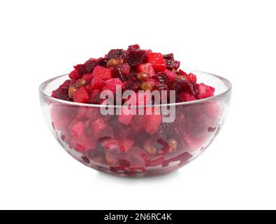 Traditionelle russische Salat-Vinaigrette in Schüssel isoliert auf weiß Stockfoto