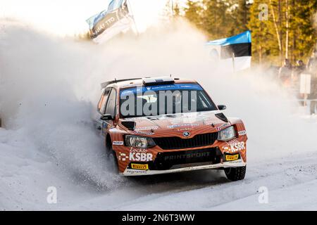 Vasterbotten County, Schweden - 10/02/2023, 24 Jari HUTTUNEN (FIN), Antti LINNAKETO (FIN), SKODA FABIA, RC2, Rally2, Action während der Rally Sweden 2023, 2. Runde der WRC World Rally Car Championship 2023, vom 9. Bis 12. Februar 2023 in Umea, Vasterbotten County, Schweden - Photo Nikos Katikis / DPPI Stockfoto