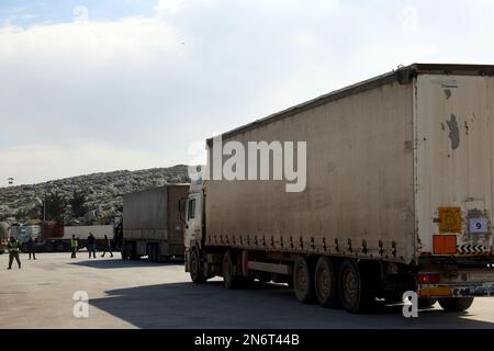 Trucks Loaded With UN Humanitarian Aid For Syria Following A ...