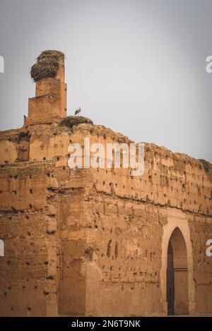 Die felsige Architektur von Marrakesch, Marokko, ist ein Zeugnis des reichen kulturellen Erbes und der künstlerischen Exzellenz der Stadt. Stockfoto