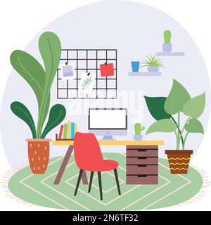 Biophiles Design Office Desk Konzept, Vektor-Farbsymbole für virtuellen Assistenten oder Berater, Green Office Symbol, umweltfreundliches Workspace Schild Stock Vektor