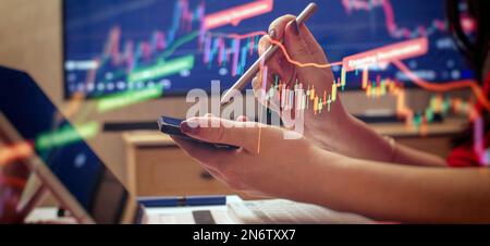 Strategie-, Investitions-, Geschäftsplanungsdiagramm mit Indikator Stockfoto