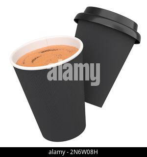 Set aus Pappkaffeetasse für Cappuccino, Americano, Espresso, Latte auf Weiß Stockfoto