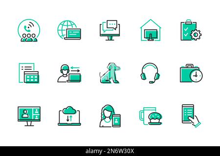 Online arbeiten – Symbole im modernen Liniendesign Stock Vektor