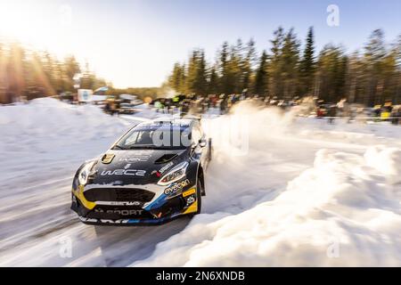 Umea, Vasterbotten County, Schweden - 10/02/2023, 29 Robert VIRVES (EST), Hugo MAGALHAES (EST), FORD Fiesta MkII, RC2, Rally2, Aktion während der Rally Sweden 2023, 2. Runde der WRC World Rally Car Championship 2023, vom 9. Bis 12. Februar 2023 in Umea, Vasterbotten County, Schweden - Foto: Nikos Katikis/DPPI/LiveMedia Stockfoto