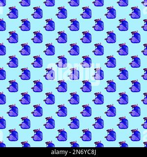 Surreal Pop Art Nahtloses Muster kobaltblauer Erdbeeren kreierte Herzform auf arktisch blauem Hintergrund Stockfoto