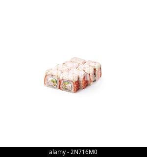 8 Sushi-Brötchen namens Kaitaiki Rolls, isoliert auf weißem Hintergrund Stockfoto
