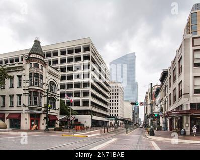 Houston, Texas, USA. . Eine Straßenecke in der Altstadt von Houston, Sweeney, Coombs und Fredericks Building Stockfoto
