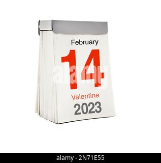 Den Kalender mit dem Valentinstag am 14. Februar 2023 abreißen Stockfoto