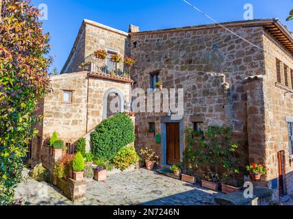 Haus in Tuff Stone in Civita di Bagnoregio, Latium, Italien Stockfoto